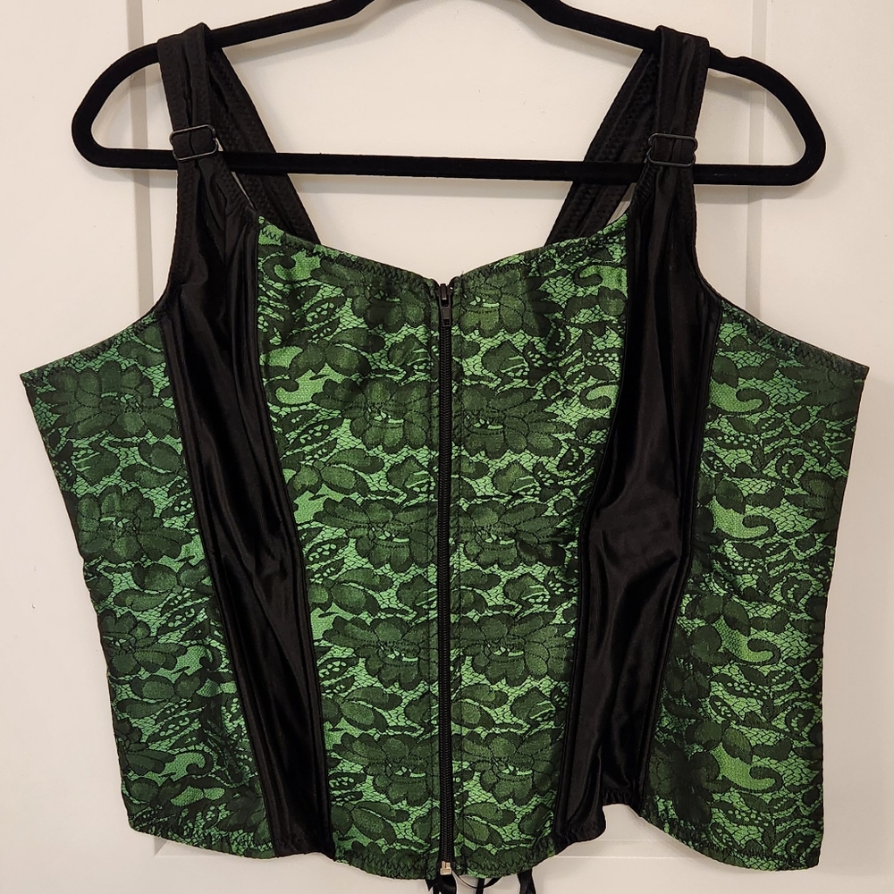 Emerald green floral lace zip corset top